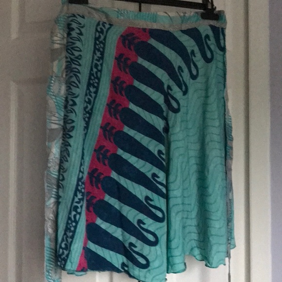 Sari wrap skirt, reversible, blues - Picture 7 of 9